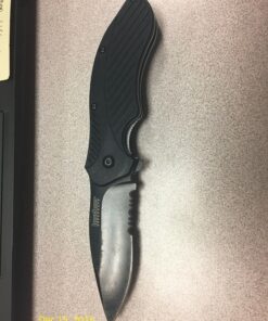 Kershaw Clash Black Serrated Pocketknife, 3" 8Cr13MoV Steel Drop Point Blade, Assisted One-Handed Flipper Opening, Folding Utility EDC 38 8190D7NQhtL