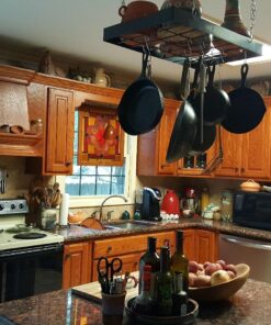 Fox Run Rectangular Hanging Pot Rack with Chains and 6 Hooks, 2 Inch, Black Iron Rectangular With Hooks 33 8190TvJXRL