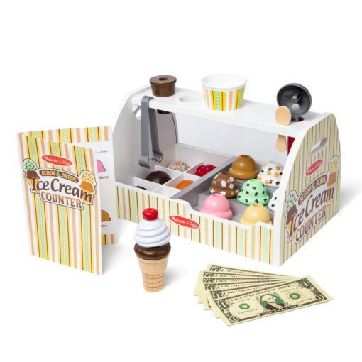 Melissa & Doug Wooden Scoop and Serve Ice Cream Counter (28 pcs) - Play Food and Accessories - Pretend Food Toys, Ice Cream Shop Toys For Kids Ages 3+ Scoop & Serve Ice Cream Counter