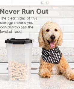 IRIS USA 10 Lbs / 12.75 Qt WeatherPro Airtight Pet Food Storage Container, for Dog Cat Bird and Other Pet Food Storage Bin, Keep Pests Out, Keep Fresh, Translucent Body, BPA Free, Clear/Black 22 8192W3RSI3L