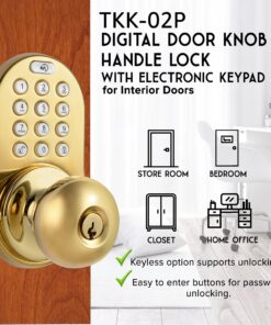 MiLocks TKK-02P Digital Door Knob Handle Lock with Electronic Keypad - Keyless Entry Smart Door Lock with Adjustable Latch Locks, Audible Tones for Interior Front Doors & More, Polished Brass 19 8193ytsXqXL