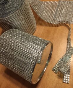 Silver Diamond Sparkling Rhinestone Mesh Ribbon for Event Decorations, Wedding Cake, Birthdays, Baby Shower, Arts & Crafts, 4.75" x 10 Yards, 24 Row, 1 Roll 44 8198xr0rzL 1