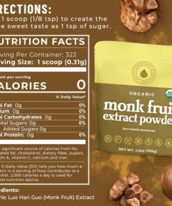 NatriSweet Organic Monk Fruit Extract, 3.5 oz, Pure Monk Fruit Sweetener Organic with No Erythritol, No Fillers, Zero Calories, Pure Monkfruit Sweetener for Keto and Paleo Diet, 322 Servings 23 819C8C0OW3L