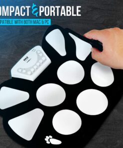 Pyle Compact & Ultra-Thin Portable Machine w/ 9 Electronic Pads, Foot Pedals, Drumsticks, & Power Supply Tabletop Roll Loaded W/Drum Electric Kits & Songs, Headphone Jack 11 819FmQYoeXL