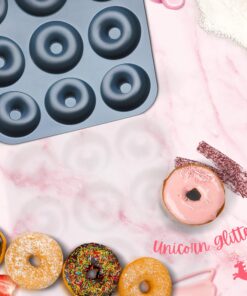 Large Non-Stick 100% LFGB Grade Silicone Donut Pan, Makes 9 Full Size Donuts, Oven, Dishwasher and Freezer Safe Donut Mold by Unicorn Glitter LLC Navy 28 819KgL3gy6L