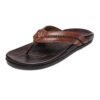 OLUKAI Mea Ola Men's Beach Sandals, Premium Leather Flip-Flop Slides, Compression Molded Footbed & Comfort Fit, Laser-Etched Design 12 Tan/Dk Java 8 819NoRdZ7CL 6