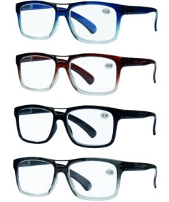 Success Eyewear READING GLASSES Set of 4 Best Value Top Bar Style Quality Reading Glasses for Men Set of Black, Blue, Brown, Grey 1.0 x