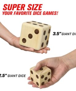 GoSports Giant Wooden Playing Dice Set with Rollzee and Farkle Scoreboard - Includes 6 Dice, Dry-Erase Scoreboard and Canvas Tote Bag - Choose 2.5 Inch or 3.5 Inch Dice) 3.5 Inch Natural Wood Dice 25 819SBrEqw8L