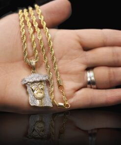L &L Nation 14K Gold Plated Iced Out CZ Simulated Diamond Crown Jesus Piece Pendant with Rope Chain - Gold Tone Silver Stardust Jesus Necklace Hip Hop Jesus Chain for Men and Women 22 819XQs1RhgL