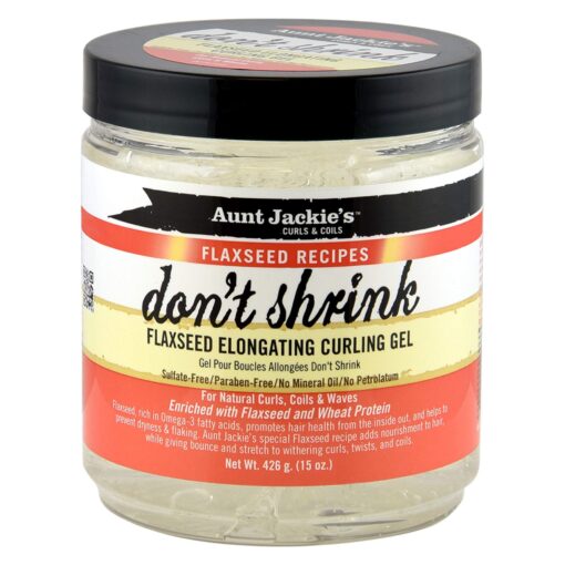 Aunt Jackie's Flaxseed Recipes Don't Shrink Elongating Hair Curling Gel for Natural Curls, Coils and Waves, Helps Prevent Dryness and Flaking, 15 oz 15 Ounce (Pack of 1)