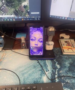 Wireless Charging Station, 2021 Upgraded 3 in 1 Wireless Charger Stand with Breathing Indicator Compatible with iPhone 12/11 Pro/XS/8, iWatch Series Black 28 819Y2qrtwkL