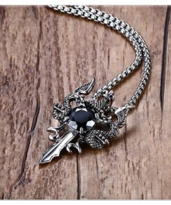 Xusamss Punk Titanium Steel Wing Dragon Crystal Pendant Sword Necklace,24inches Link Chain 316L Steel Dragon Sword 10 819ZWgDE4VL