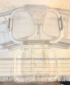 JoyJolt Divided Food Storage Containers with Lids Airtight. 5 Pack Glass Meal Prep Containers 2 Compartment Set Glass Bento Box. Reusable Food Containers, Portion Control Containers for Weight Loss Gray 51 819apsjsElL