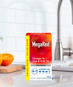 Megared Omega 3 Fish Oil & Antarctic Krill Oil Softgels for Brain, Heart, Joints & Eye Support, (80 Count Bottle), Concentrated Omega 3 Fatty Acid Supplement with EPA, DHA, Phospholipids 500mg 80ct 45 819bZkhpuDL