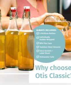 Otis Classic Swing Top Glass Bottles - Set of 6, 16oz w/Marker & Labels - Clear Bottle with Caps for Juice, Water, Kombucha, Wine, Beer Brewing, Kefir Milk or Eggnog 27 819bulaPPL