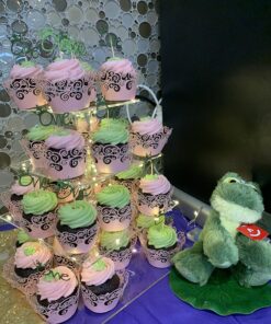 Vdomus 4 Tier Acrylic Cupcake Stand Pastry Stand with LED String Lights Dessert Tree Tower Cake Pyramid for Birthday Wedding Party Babyshower Christmas, Holds up to 50 Cupcakes (Warm) Gold 4 Tier Square 41 819dupAFzeL