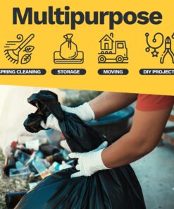 ToughBag 55 Gallon Trash Bags, Large 55-60 Gallon Industrial Trash Bags, Black Garbage Bags, 38 x 58" (100 COUNT) - Outdoor Trash Can Liners for Commercial, Janitor, Lawn and Leaf - Made in USA 55 Gallon / 38x58 100 Count (Pack of 1) 10 819h3BGCctL