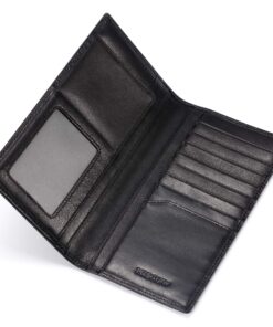 HISCOW Slim Leather Long Wallet for Men & Women, Italian Calfskin, Breast Pocket Wallet for Checkbook, Credit Cards (Black) Black 17 819izWKC HL