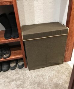 Household Essentials 5614 Double Hamper Laundry Sorter with Magnetic Lid, Brown Coffee Linen 43 819lqQYTiJL