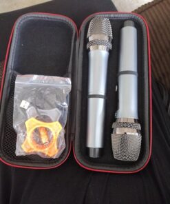 XZL Professional Wireless Microphones for Karaoke Singing, Rechargeable Dual UHF Dynamic Microphone, with Long-Distance UHF Receiver, Plug and Play, Speech, Wedding, Church, PA System Navy 35 819m7c5vRlL