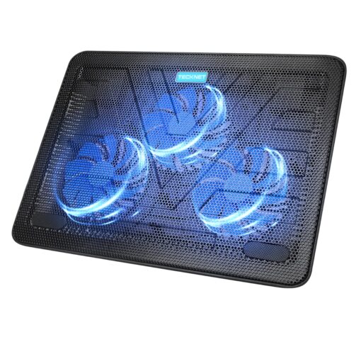 TECKNET Laptop Cooling Pad, Portable Slim Quiet USB Powered Laptop Notebook Cooler Cooling Pad Stand Chill Mat with 3 Blue LED Fans, Fits 12-17 Inches (Black) Black