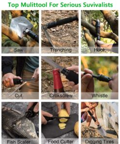 FiveJoy Professional Survival Shovel Multitool - Portable Collapsible Tactical Tool - Entrenching Backpack Equipment for Hiking Camping Car - Gifts for Men Dad Husband (Shovel RS) 17 819pwo8YYtL
