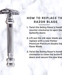 Parker Safety Razor, 99R Chrome Long Handle Heavyweight Butterfly Open Double Edge Safety Razor for Men, 5 Parker Premium Platinum Double Edge Razor Blades Included 38 819z5E9uZGL