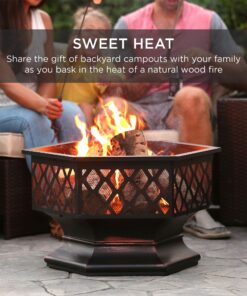 Best Choice Products Hex-Shaped 24in Steel Fire Pit, Black Metal Wood Burning Firepit, Portable Hexagon Fire Bowl for Outside, Patio, Backyard w/Flame-Retardant Mesh Lid 24 819zZfYVQ6L