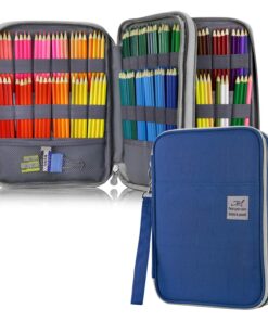 YOUSHARES 192 Slots Colored Pencil Case, Large Capacity Pencil Holder Pen Organizer Bag with Zipper for Prismacolor Watercolor Coloring Pencils, Gel Pens & Markers Artist (Blue) blue