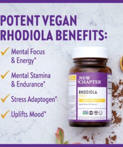 New Chapter Rhodiola Force 300mg with Potent Vegan Rhodiola for Mental Focus & Stamina, Endurance + Mood Support + Stress Adaptogen + Non-GMO Ingredients - 30 Count 300mg - 30ct Vegetarian Capsule 11 81A1m87pzsL