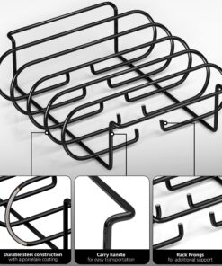 Sorbus® Non-Stick Rib Rack - Porcelain Coated Steel Roasting Stand – Holds 4 Rib Racks for Grilling & Barbecuing - Perfect BBQ Accessories for Smoker and Grill - Durable and Convenient Design (Black) 20 81A4HF3FQuL