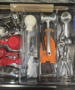 mDesign Plastic Adjustable/Expandable Divided Drawer Storage Organizer with 4 Compartments for Kitchen Pantry, Cupboard, Cabinet, Hold Silverware, Utensils, Cutlery - Ligne Collection - Clear 4 Compartment Expandable Pack of 1 31 81A7W9ui eL