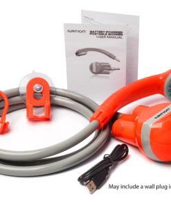 Ivation Portable Outdoor Shower, Battery Powered - Compact Handheld Rechargeable Camping Showerhead - Pumps Water from Bucket Into Steady, Gentle Shower Stream 26 81A82 dSv6L