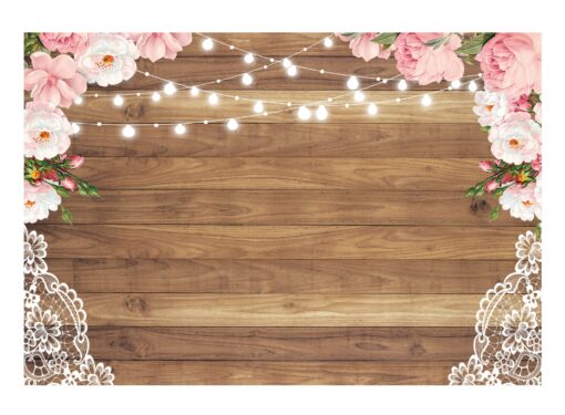 Funnytree 7X5ft Flowers Wood Lace Rustic Backdrop Wedding Floral Photography Background Wooden Board Floor Bridal Shower Baby Birthday Party Bride Banner Photo Studio 7'x5' Pink