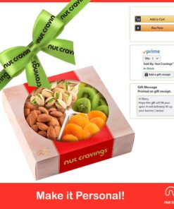 Nut Cravings Gourmet Collection - Dried Fruit & Mixed Nuts Gift Basket in Red Box (4 Assortments) Arrangement Platter, Birthday Care Package - Healthy Kosher USA Made Red Classic (4 Piece Assortment) 14 81A9tAXyGLL