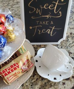 BonNoces 3-Tier Porcelain Embossed Cupcake Stand - Pure White Rimmed with Gold Dessert Cake Stand - Pastry Serving Tray Platter for Tea Party, Wedding and Birthday 33 81AAtZbiRL