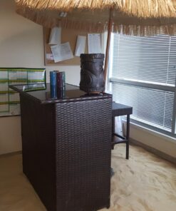 Best Choice Products 3-Piece All-Weather Wicker Bar Table Set for Indoor Outdoor, Kitchen, Patio, Backyard w/ 2 Stools, Glass Tabletop, Storage Shelves - Brown 31 81AGuHX8qDL