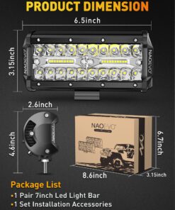NAOEVO 7 inch LED Light Bar, 240W 24,000LM Offroad Fog/Driving Lights LED Pods with Spot Flood Combo Beam, Waterproof LED Work Lights for Truck Boat UTV ATV Jeep, 2 Pack (White) White 36 81AJ1svL81L
