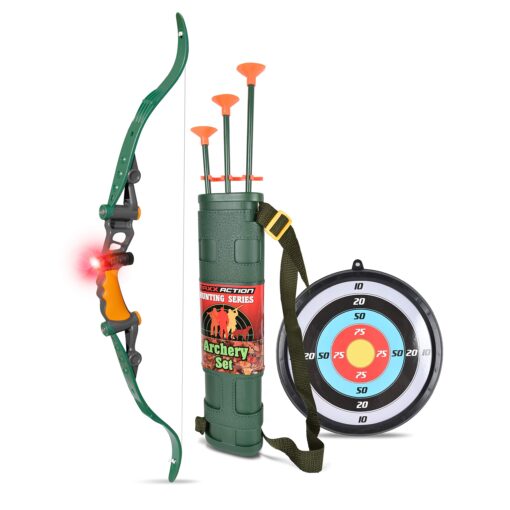 Sunny Days Entertainment Bow and Arrow Set – Archery Toy Set for Kids | Hunting Role Play Toy | Includes 3 Suction Cup Arrows Target and Quiver – Maxx Action Green Extra Large