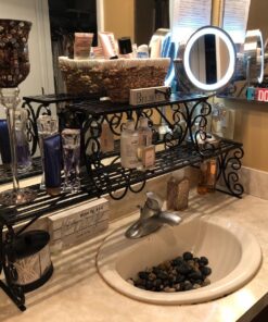 MyGift Black Metal Over The Sink Shelf with Scrollwork Design, 2 Tier Display Stand Organizer for Kitchen Accessories 27 81AMMKDe5PL