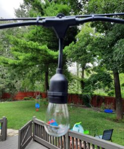 Lemontec Commercial Grade Outdoor String Lights with 15 Hanging Sockets - 48 Ft Black Weatherproof Cord Weatherproof Strand for Patio Garden Porch Backyard Party Deck Yard – S14 Black 38 81AMhv179NL