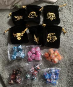QMay DND Dice Set with 6 Pattern Dice Bag, 42 Pieces, 6 Sets Double - Colors Polyhedron Great for Dungeons and Dragons RPG MTG Table Games 6 sets-42pcs 32 81APySbSWRL