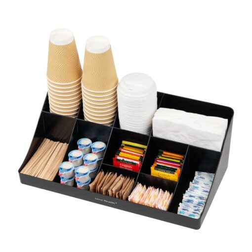 Mind Reader, Countertop Organizer, Coffee Bar, Kitchen Cup and Condiment Station, 17.875" L x 9.5" W x 6.625" H, Black 17.875"L x 9.5"W x 6.625"H,