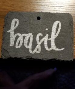 GardenMate 10-Pack Natural Style Slate Plant Labels (4"x 2 3/4") Hanging from a Stainless Steel Metal Rod (22") 10-Pack 4"x 2 3/4" Labels with 22" Metal Rod 39 81ASLPWrvAL