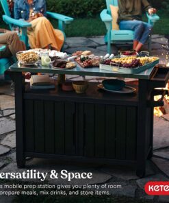 Keter Unity XL Outdoor Kitchen Island Rolling Cart Bar Table & Storage Cabinet, Grill Station with Utensil Hooks for Grilling Accessories, Brown Table and Cabinet 31 81AWl5gav8L