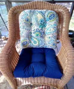 Pillow Perfect Fresco Solid Indoor/Outdoor Wicker Patio Sofa/Swing Cushion Tufted, Weather and Fade Resistant, 19" x 44", Blue 19" x 44" 22 81AXkRFimaL