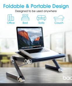 BackPainHelp Posture Laptop Stand Desk Table Tray for Bed, Aluminium, Adjustable Portable Folding Standing Desk Computer Riser (Black) 26 81AY6vLE8ZL