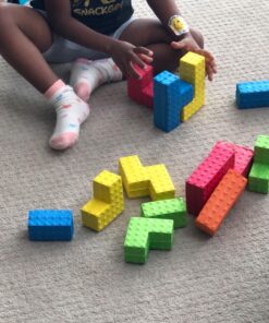 Edushape Sensory Puzzle Blocks - Set of 18 Colorful Textured Interlocking Construction Stacking Blocks - Baby Blocks for Sensory Play and Child Development - Baby Building Blocks for Toddlers 1-3 17 81AZZDcGYNL