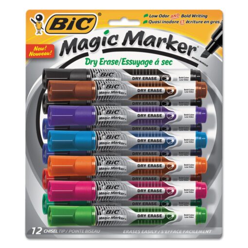 BIC Intensity Advanced Dry Erase Marker, Tank Style, Chisel Tip, Assorted Colors, Bright & Vivid Colors, 12-Count
