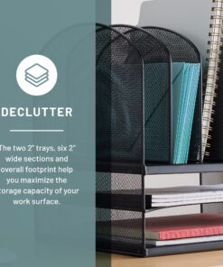 Safco, Onyx Desk Organizer with 6 Vertical & 2 Horizontal Trays , File Organizer for Home, Office, Classroom & More, Steel Mesh Construction 2 Tray 6 Sorter 27 81AbyPHj1BL